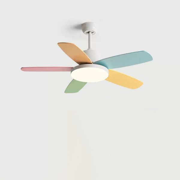 Contemporary Scandinavian Macaron Carbon Steel Wood Fan Blade LED Downrod Ceiling Fan Light For Living Room - Image 11
