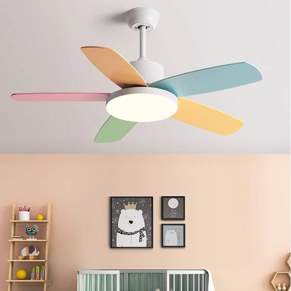 Contemporary Scandinavian Macaron Carbon Steel Wood Fan Blade LED Downrod Ceiling Fan Light For Living Room - Image 10