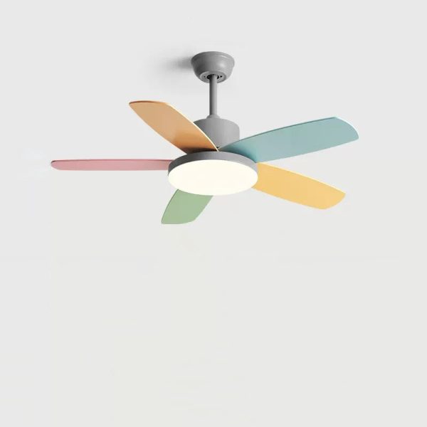 Contemporary Scandinavian Macaron Carbon Steel Wood Fan Blade LED Downrod Ceiling Fan Light For Living Room - Image 12