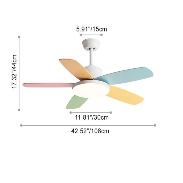 Contemporary Scandinavian Macaron Carbon Steel Wood Fan Blade LED Downrod Ceiling Fan Light For Living Room - Image 4