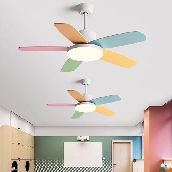 Contemporary Scandinavian Macaron Carbon Steel Wood Fan Blade LED Downrod Ceiling Fan Light For Living Room - Image 9