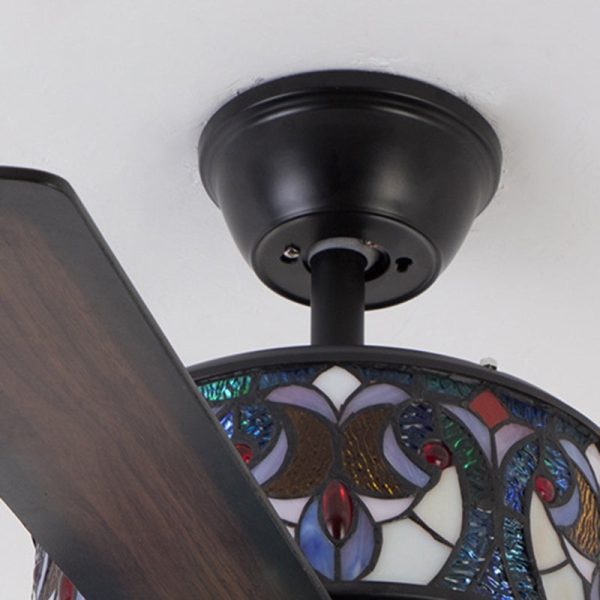 Traditional Tiffany Stained Glass Dome Shade Wood Fan Hardware 5-Light Downrods Ceiling Fan Light For Living Room - Image 5