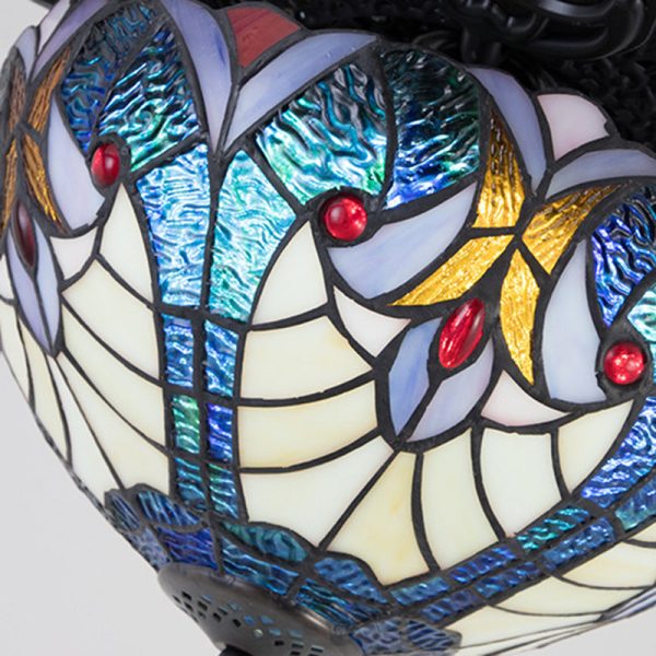 Traditional Tiffany Stained Glass Dome Shade Wood Fan Hardware 5-Light Downrods Ceiling Fan Light For Living Room - Image 6