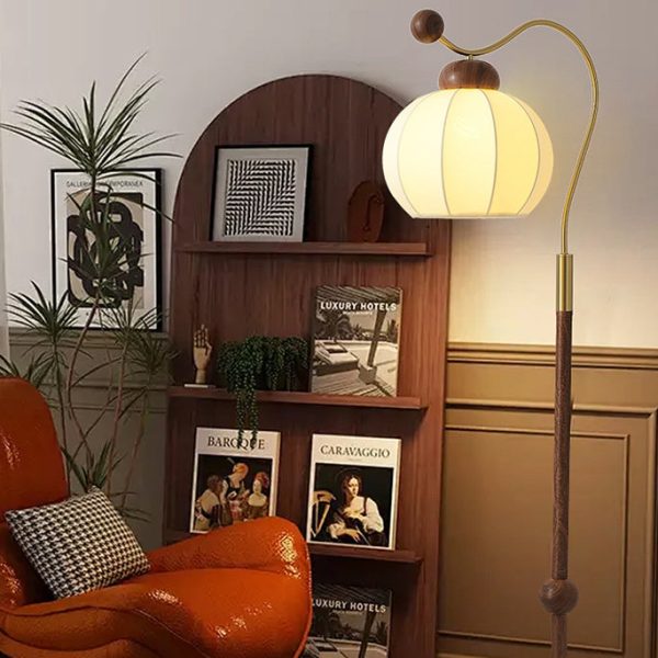 Traditional Vintage Fabric Lantern Shade Arc Iron Rod 1-Light Standing Floor Lamp For Study - Image 2