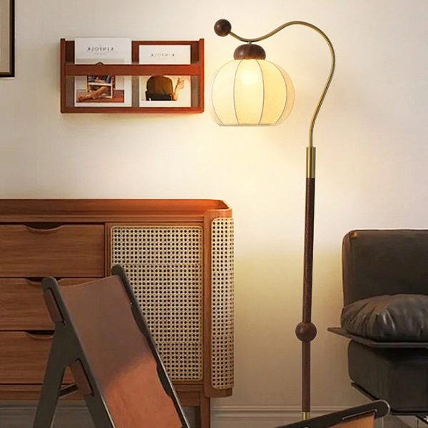 Traditional Vintage Fabric Lantern Shade Arc Iron Rod 1-Light Standing Floor Lamp For Study - Image 3