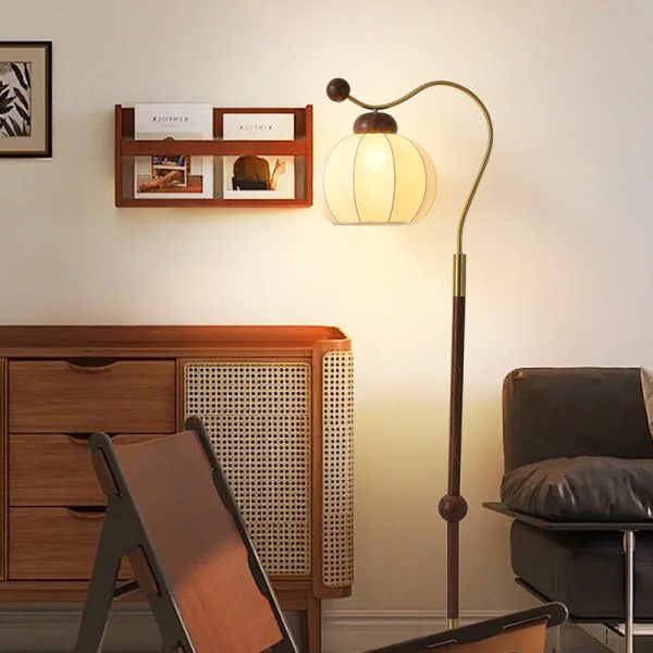 Traditional Vintage Fabric Lantern Shade Arc Iron Rod 1-Light Standing Floor Lamp For Study - Image 11