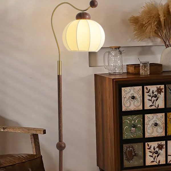 Traditional Vintage Fabric Lantern Shade Arc Iron Rod 1-Light Standing Floor Lamp For Study - Image 10