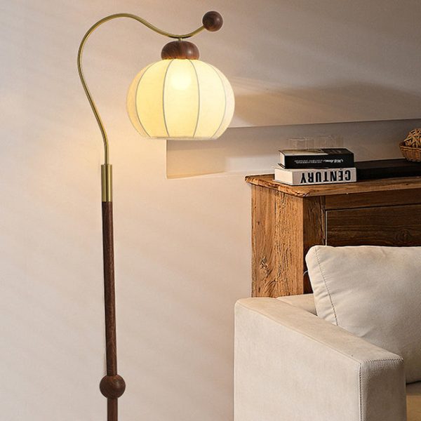 Traditional Vintage Fabric Lantern Shade Arc Iron Rod 1-Light Standing Floor Lamp For Study - Image 8