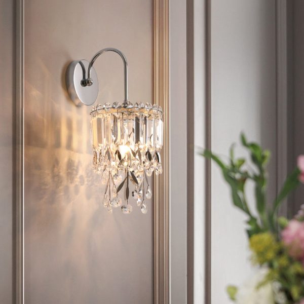 Contemporary Luxury Round Crystal Stainless Steel 1-Light Wall Sconce Lamp For Dining Room