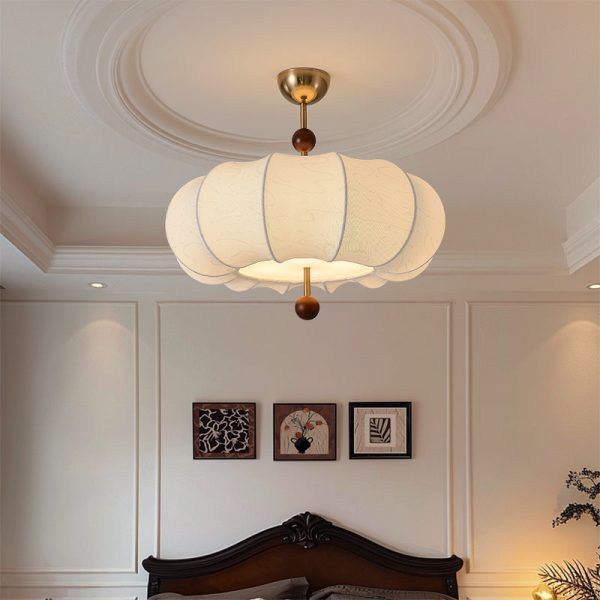 Traditional French Solid Wood Fabric Round Shade 4-Light Semi-Flush Mount Ceiling Light For Living Room - Image 13