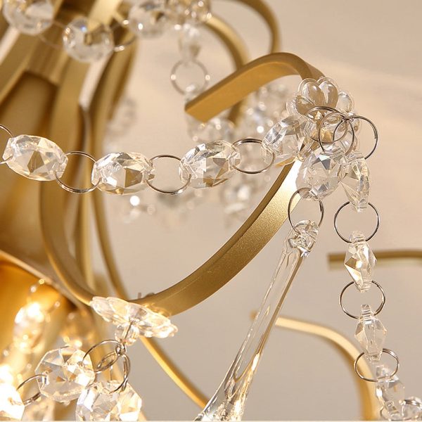 Contemporary Luxury Zinc Alloy Crystal Round 3-Light Semi-Flush Mount Ceiling Light For Living Room - Image 7
