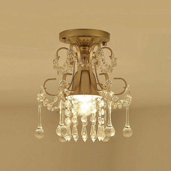 Contemporary Luxury Zinc Alloy Crystal Round 3-Light Semi-Flush Mount Ceiling Light For Living Room - Image 14