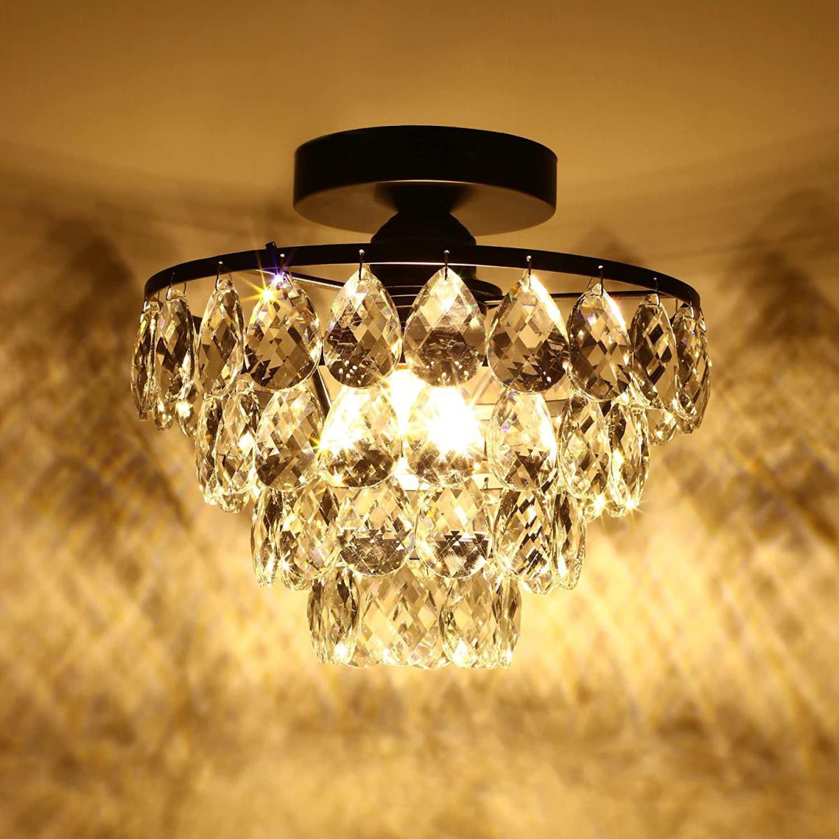 Contemporary Luxury Hardware Crystal 1-Light Semi-Flush Mount Ceiling Light For Living Room - Image 5