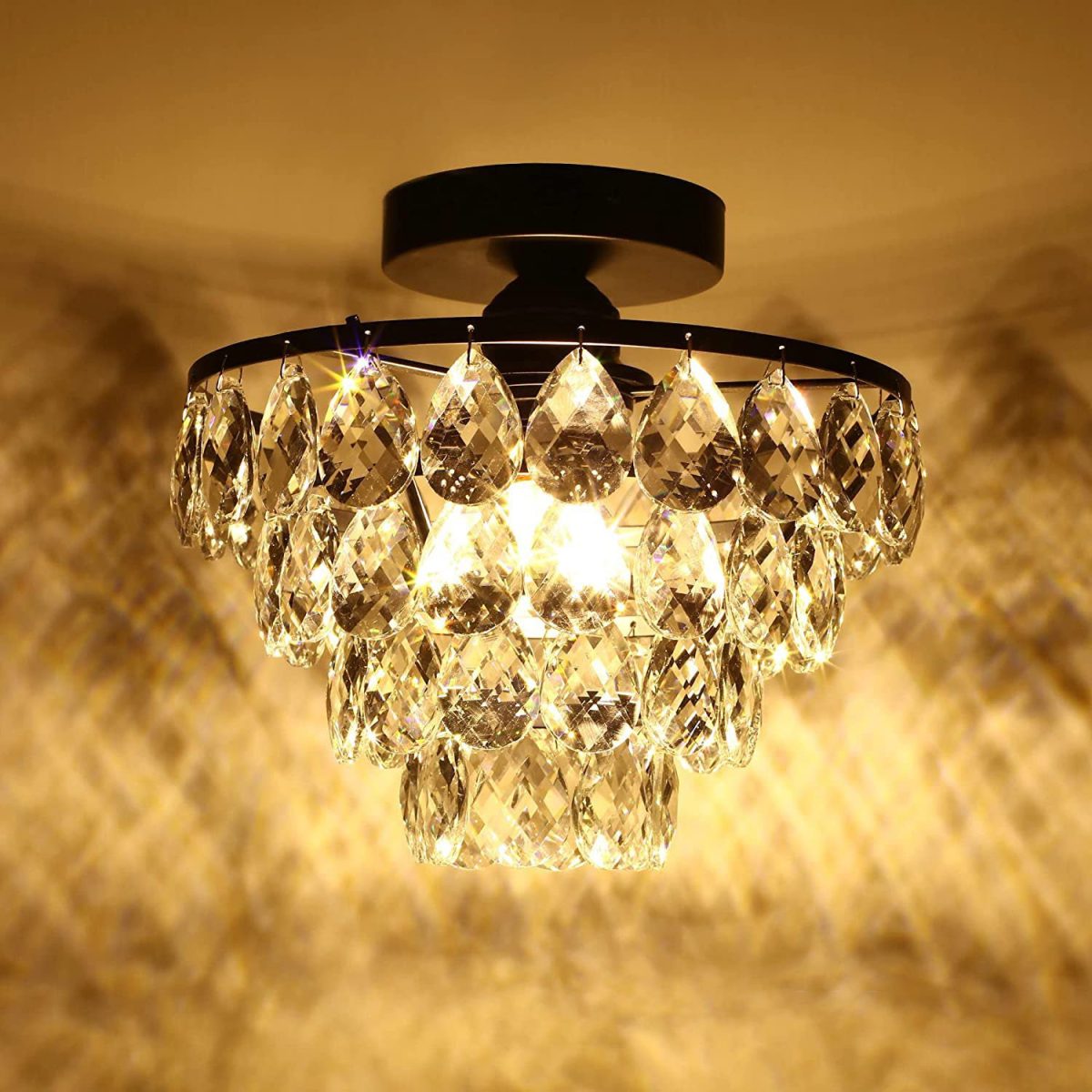 Contemporary Luxury Hardware Crystal 1-Light Semi-Flush Mount Ceiling Light For Living Room - Image 2