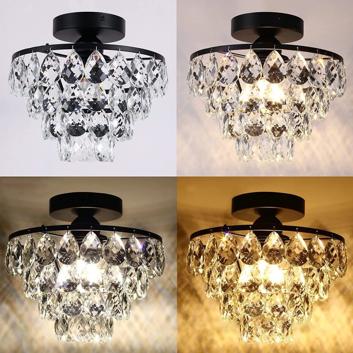 Contemporary Luxury Hardware Crystal 1-Light Semi-Flush Mount Ceiling Light For Living Room - Image 4
