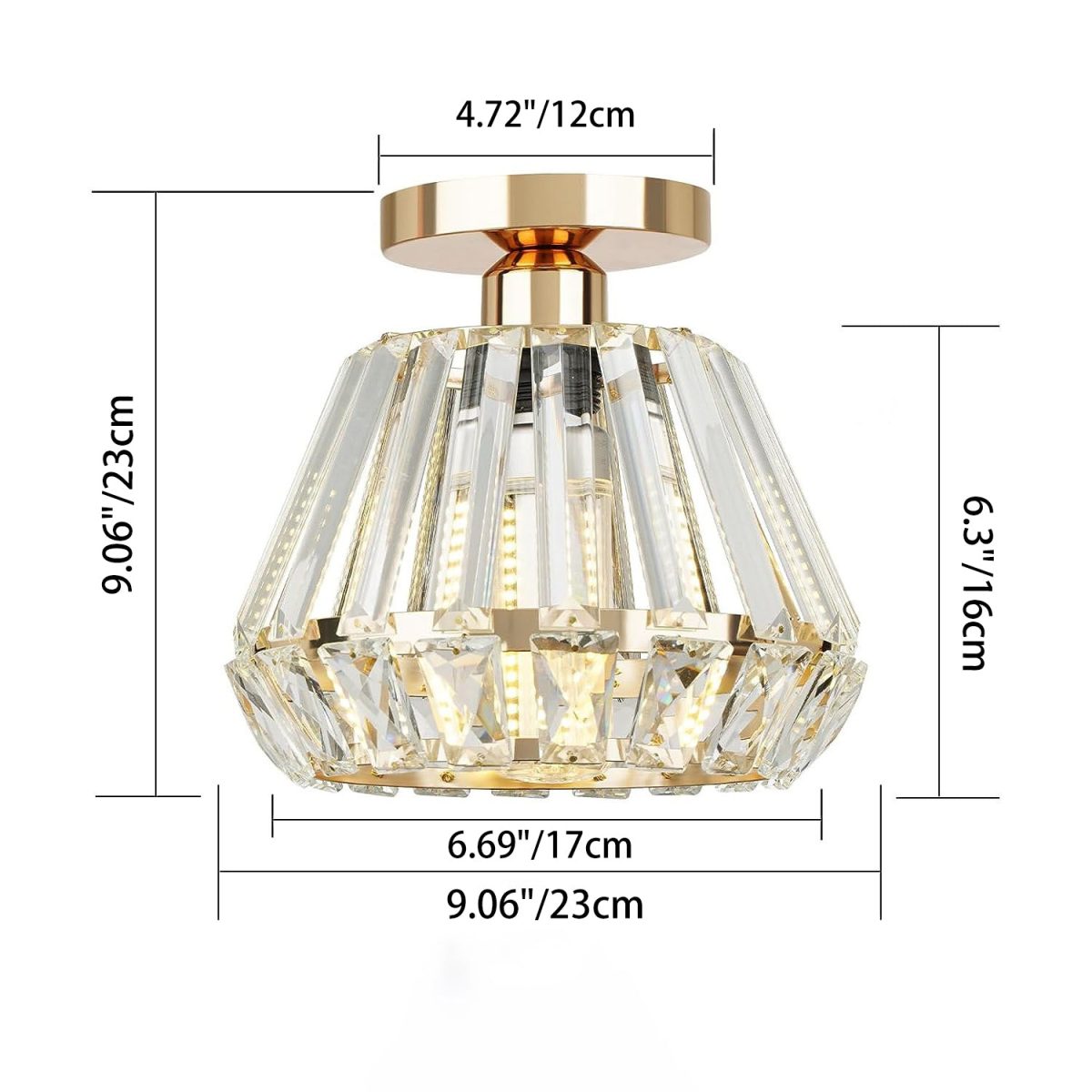 Contemporary Luxury Sparkle Crystal Diamond Shade 1-Light Semi-Flush Mount Ceiling Light For Living Room - Image 4