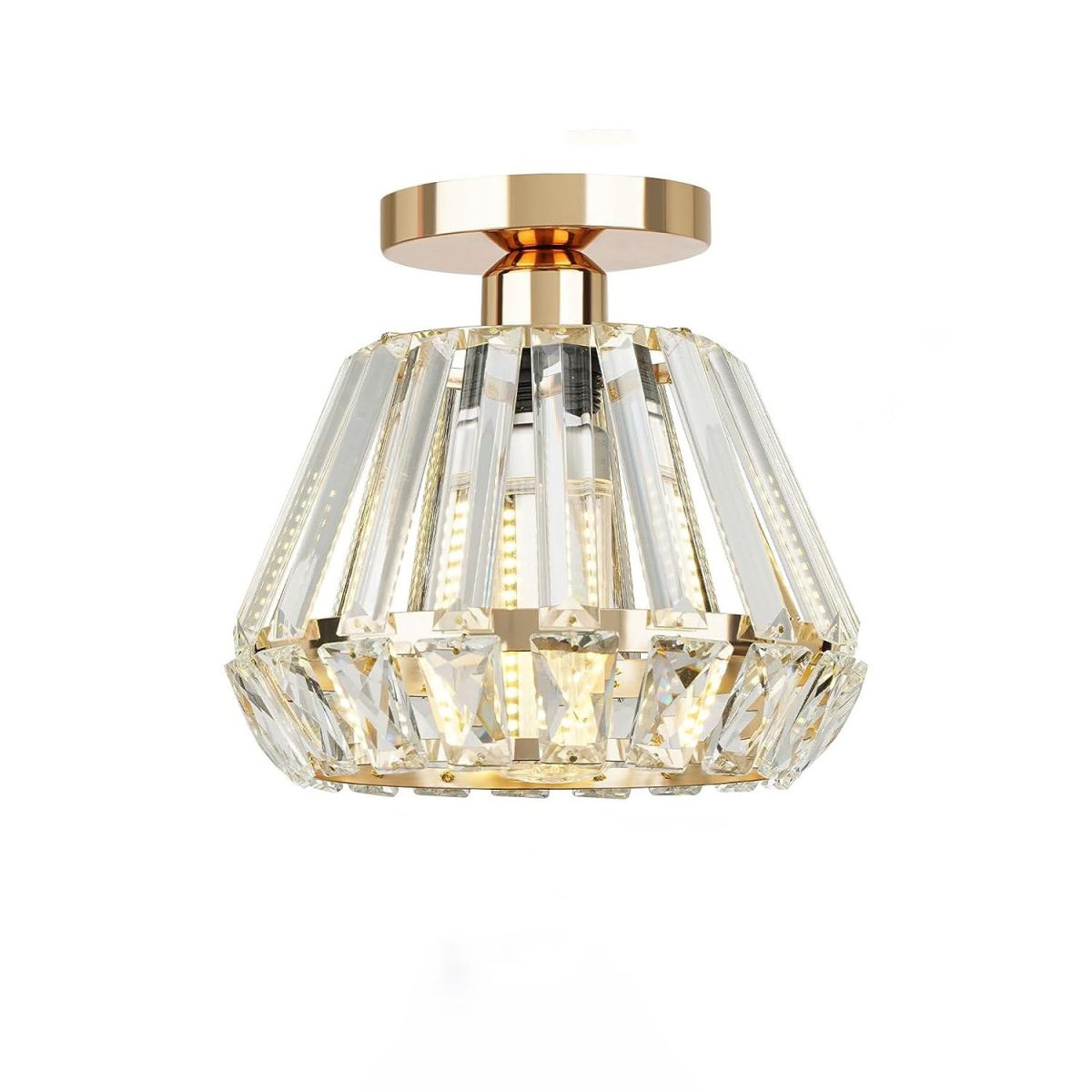 Contemporary Luxury Sparkle Crystal Diamond Shade 1-Light Semi-Flush Mount Ceiling Light For Living Room - Image 7