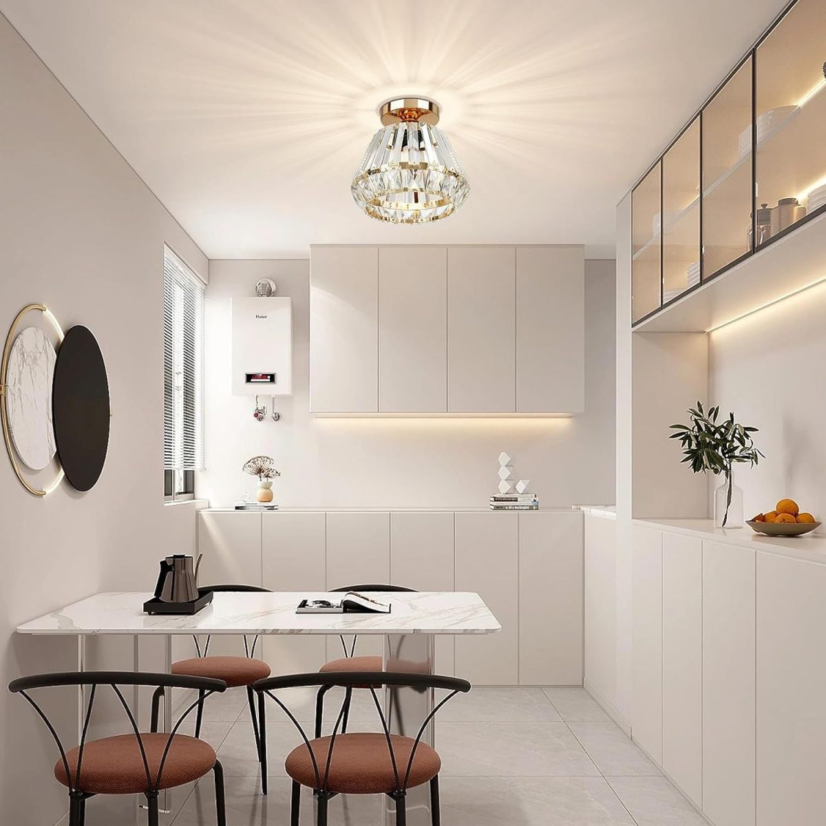 Contemporary Luxury Sparkle Crystal Diamond Shade 1-Light Semi-Flush Mount Ceiling Light For Living Room - Image 1