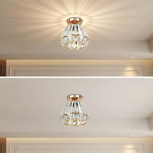 Contemporary Luxury Sparkle Crystal Diamond Shade 1-Light Semi-Flush Mount Ceiling Light For Living Room - Image 2