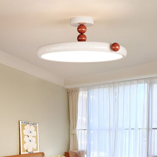 Contemporary Scandinavian Macaron Hardware Glass Round Shade LED Semi-Flush Mount Ceiling Light For Living Room - Image 2