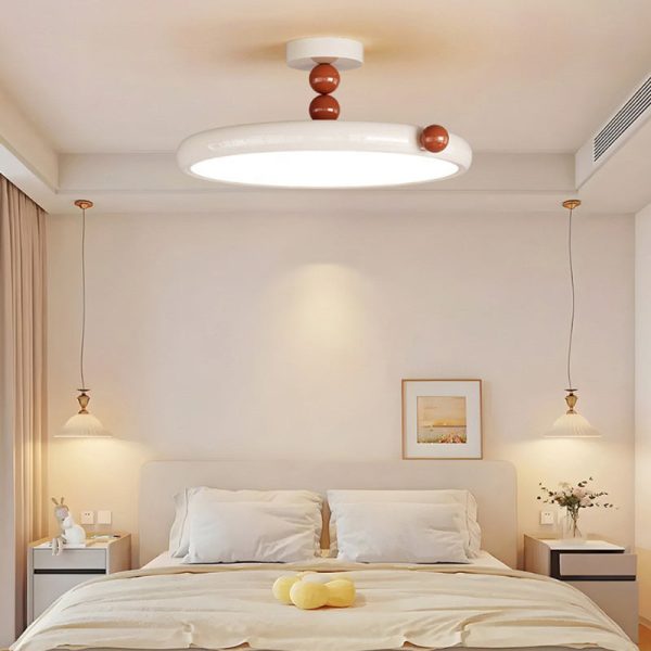 Contemporary Scandinavian Macaron Hardware Glass Round Shade LED Semi-Flush Mount Ceiling Light For Living Room