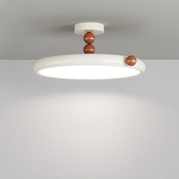Contemporary Scandinavian Macaron Hardware Glass Round Shade LED Semi-Flush Mount Ceiling Light For Living Room - Image 6