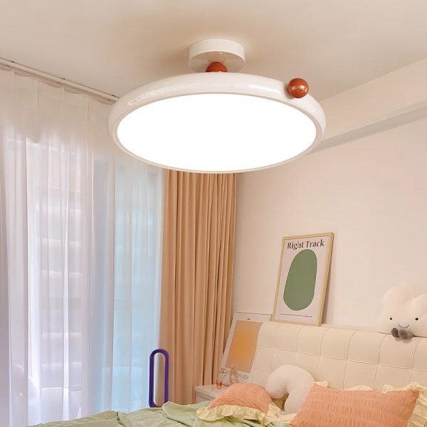 Contemporary Scandinavian Macaron Hardware Glass Round Shade LED Semi-Flush Mount Ceiling Light For Living Room - Image 7
