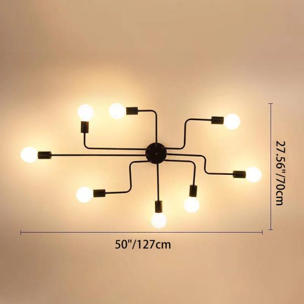 Traditional Rustic Glass Iron Frame Maze 4/6/8-Light Semi-Flush Mount Ceiling Light For Living Room - Image 6