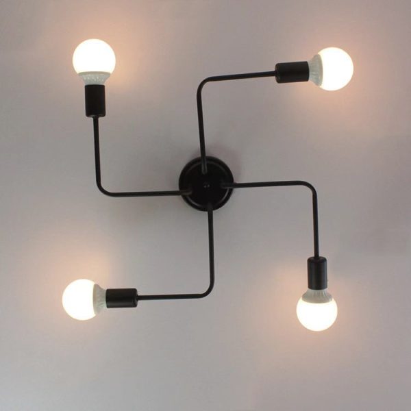 Traditional Rustic Glass Iron Frame Maze 4/6/8-Light Semi-Flush Mount Ceiling Light For Living Room - Image 9