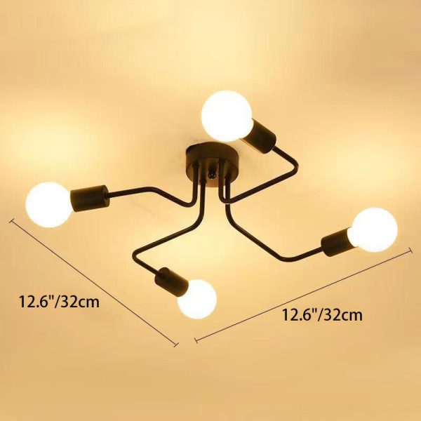 Traditional Rustic Glass Iron Frame Maze 4/6/8-Light Semi-Flush Mount Ceiling Light For Living Room - Image 4