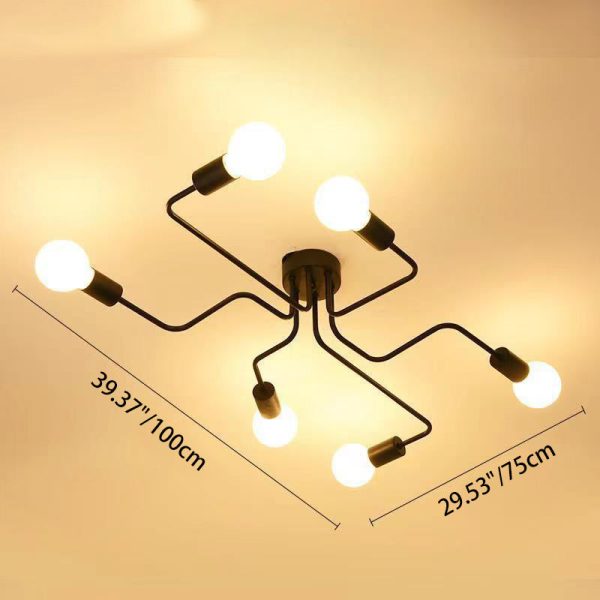 Traditional Rustic Glass Iron Frame Maze 4/6/8-Light Semi-Flush Mount Ceiling Light For Living Room - Image 5