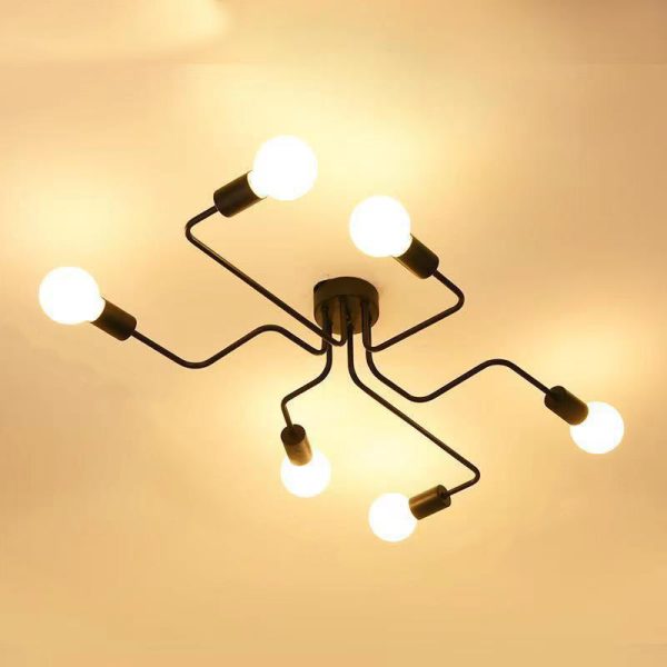 Traditional Rustic Glass Iron Frame Maze 4/6/8-Light Semi-Flush Mount Ceiling Light For Living Room - Image 12