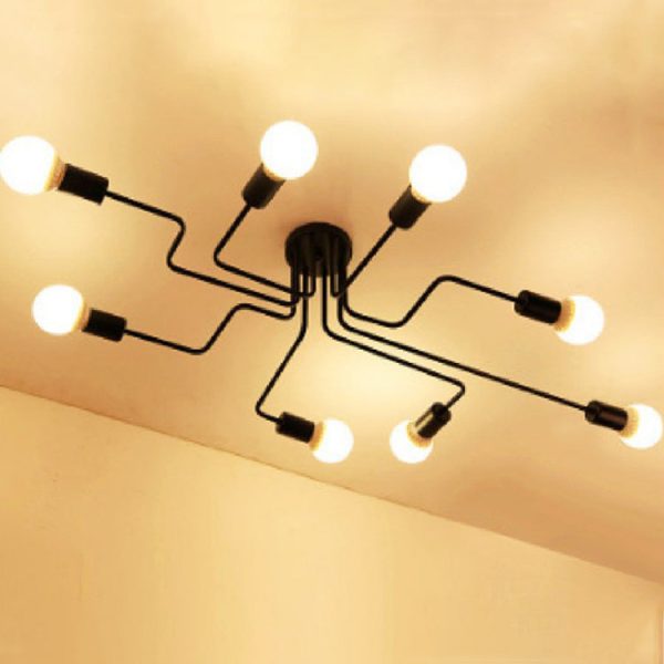 Traditional Rustic Glass Iron Frame Maze 4/6/8-Light Semi-Flush Mount Ceiling Light For Living Room - Image 13