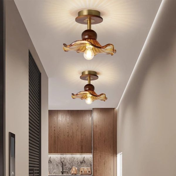 Traditional French Iron Flower Glass 1-Light Semi-Flush Mount Ceiling Light For Living Room