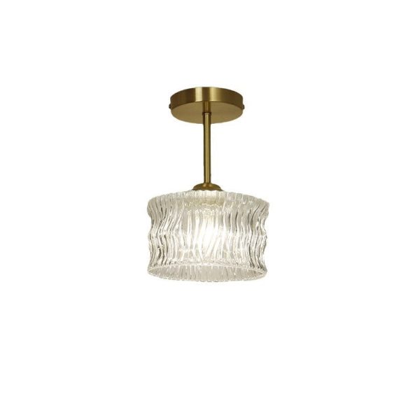 Contemporary Luxury Brass Water Ripple Glass Cylinder 1-Light Semi-Flush Mount Ceiling Light For Living Room - Image 13