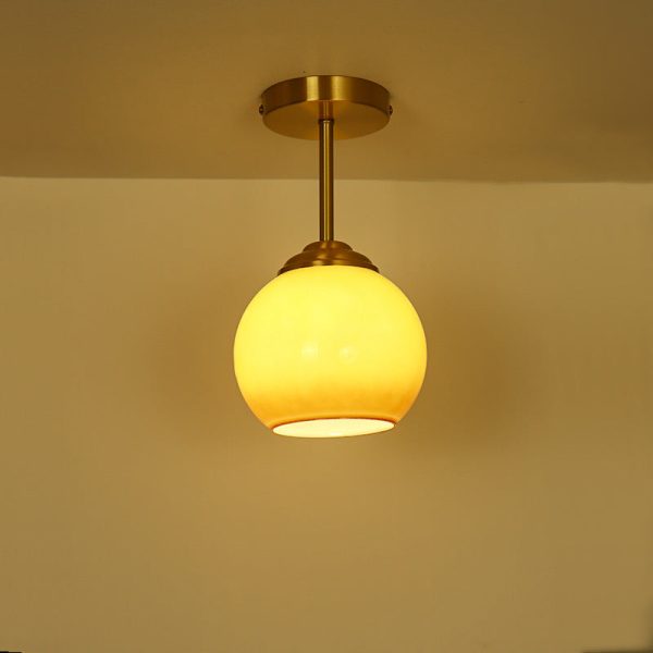 Traditional French Brass Spherical Glass Shade 1-Light Semi-Flush Mount Ceiling Light For Living Room - Image 9
