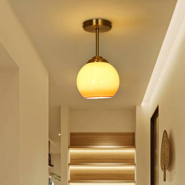 Traditional French Brass Spherical Glass Shade 1-Light Semi-Flush Mount Ceiling Light For Living Room - Image 2
