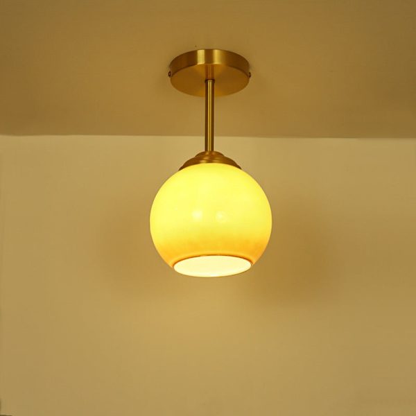 Traditional French Brass Spherical Glass Shade 1-Light Semi-Flush Mount Ceiling Light For Living Room - Image 10