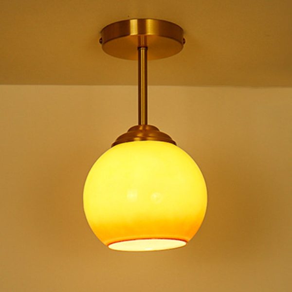 Traditional French Brass Spherical Glass Shade 1-Light Semi-Flush Mount Ceiling Light For Living Room - Image 8