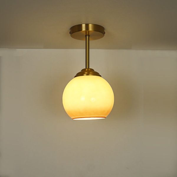 Traditional French Brass Spherical Glass Shade 1-Light Semi-Flush Mount Ceiling Light For Living Room - Image 11