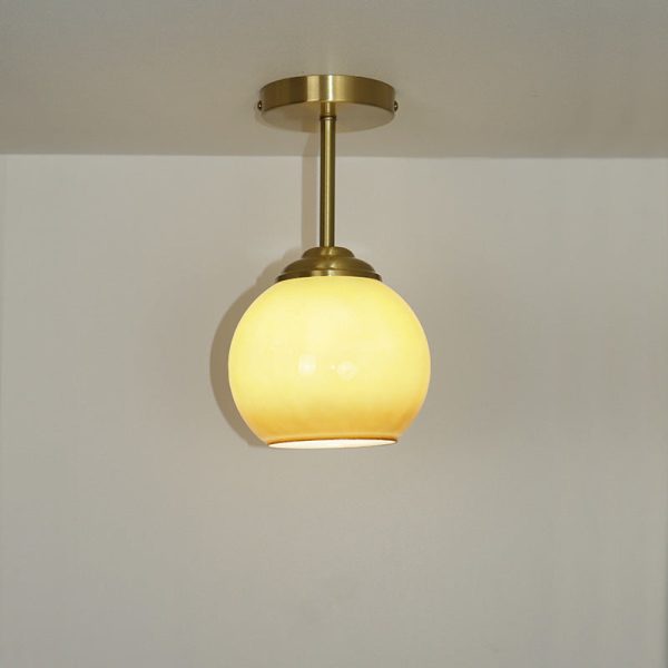 Traditional French Brass Spherical Glass Shade 1-Light Semi-Flush Mount Ceiling Light For Living Room - Image 12