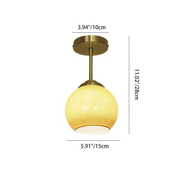 Traditional French Brass Spherical Glass Shade 1-Light Semi-Flush Mount Ceiling Light For Living Room - Image 3