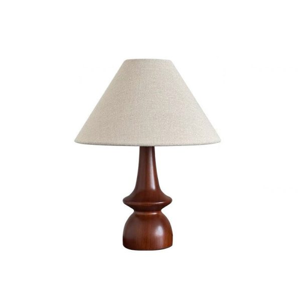 Traditional Vintage Fabric Conical Shade Solid Wood Base 1-Light Table Lamp For Bedroom - Image 8