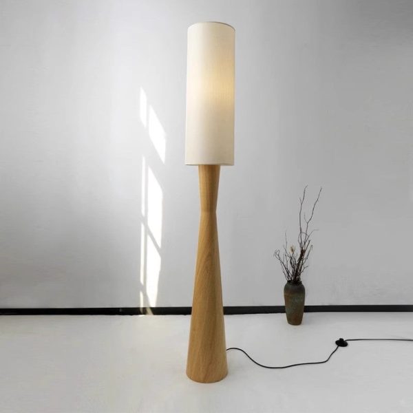 Traditional Japanese Fabric Cylinder Shade Iron Column 1-Light Standing Floor Lamp For Bedroom - Image 2