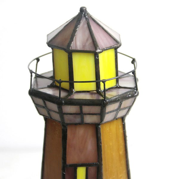 Traditional Tiffany Stained Glass Lighthouse Hardware 1-Light Table Lamp For Bedroom - Image 5