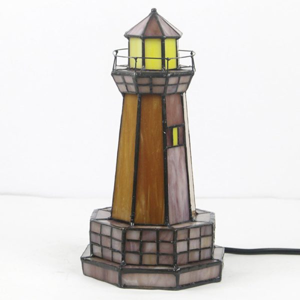 Traditional Tiffany Stained Glass Lighthouse Hardware 1-Light Table Lamp For Bedroom - Image 10