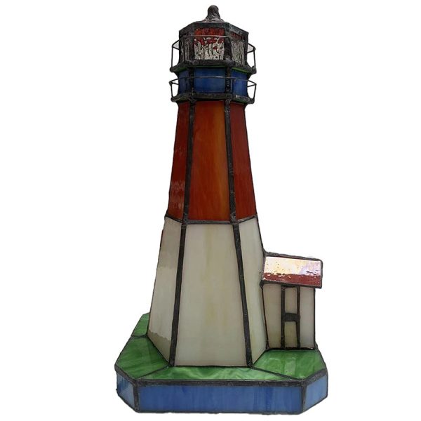 Traditional Tiffany Stained Glass Lighthouse Hardware 1-Light Table Lamp For Bedroom - Image 11