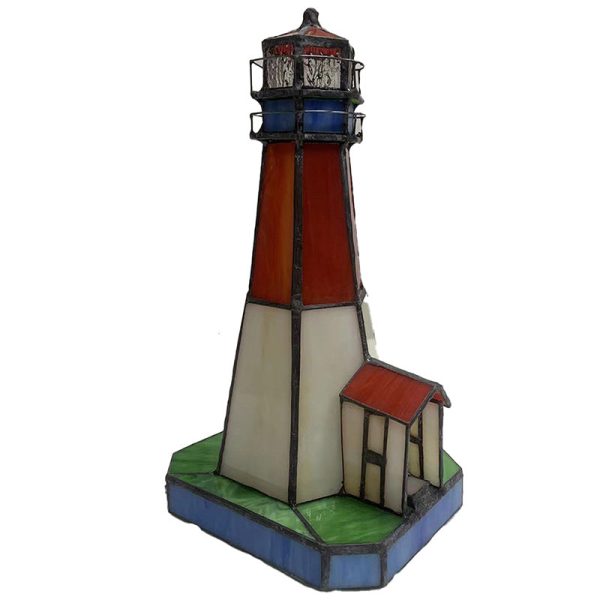 Traditional Tiffany Stained Glass Lighthouse Hardware 1-Light Table Lamp For Bedroom - Image 12