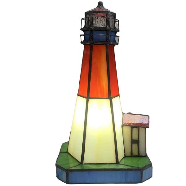 Traditional Tiffany Stained Glass Lighthouse Hardware 1-Light Table Lamp For Bedroom - Image 13