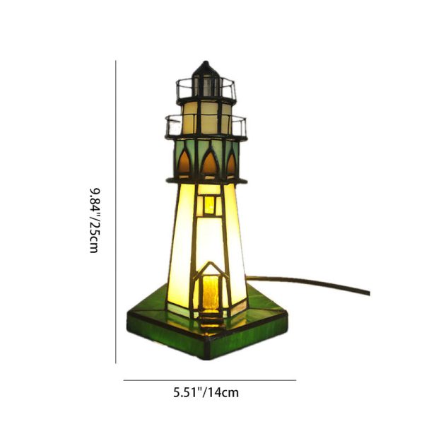 Traditional Tiffany Stained Glass Lighthouse Hardware 1-Light Table Lamp For Bedroom - Image 4
